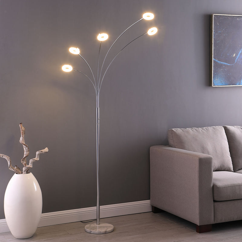 80" Silver 5 Light Contempo Arc LED Floor Lamp By Homeroots | Floor Lamps | Modishstore - 2