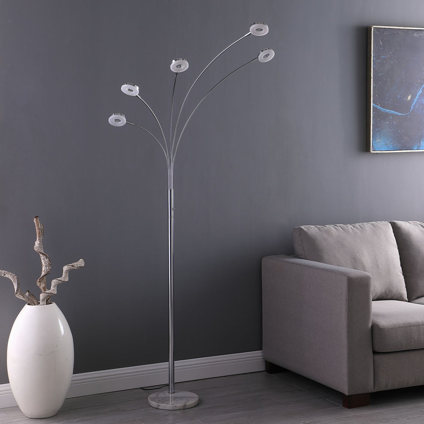 80" Silver 5 Light Contempo Arc LED Floor Lamp By Homeroots | Floor Lamps | Modishstore - 3