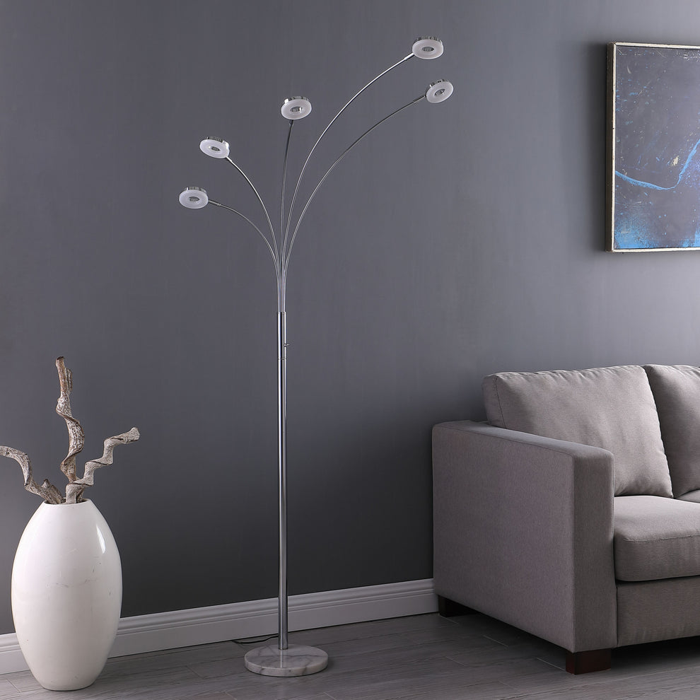80" Silver 5 Light Contempo Arc LED Floor Lamp By Homeroots | Floor Lamps | Modishstore - 2