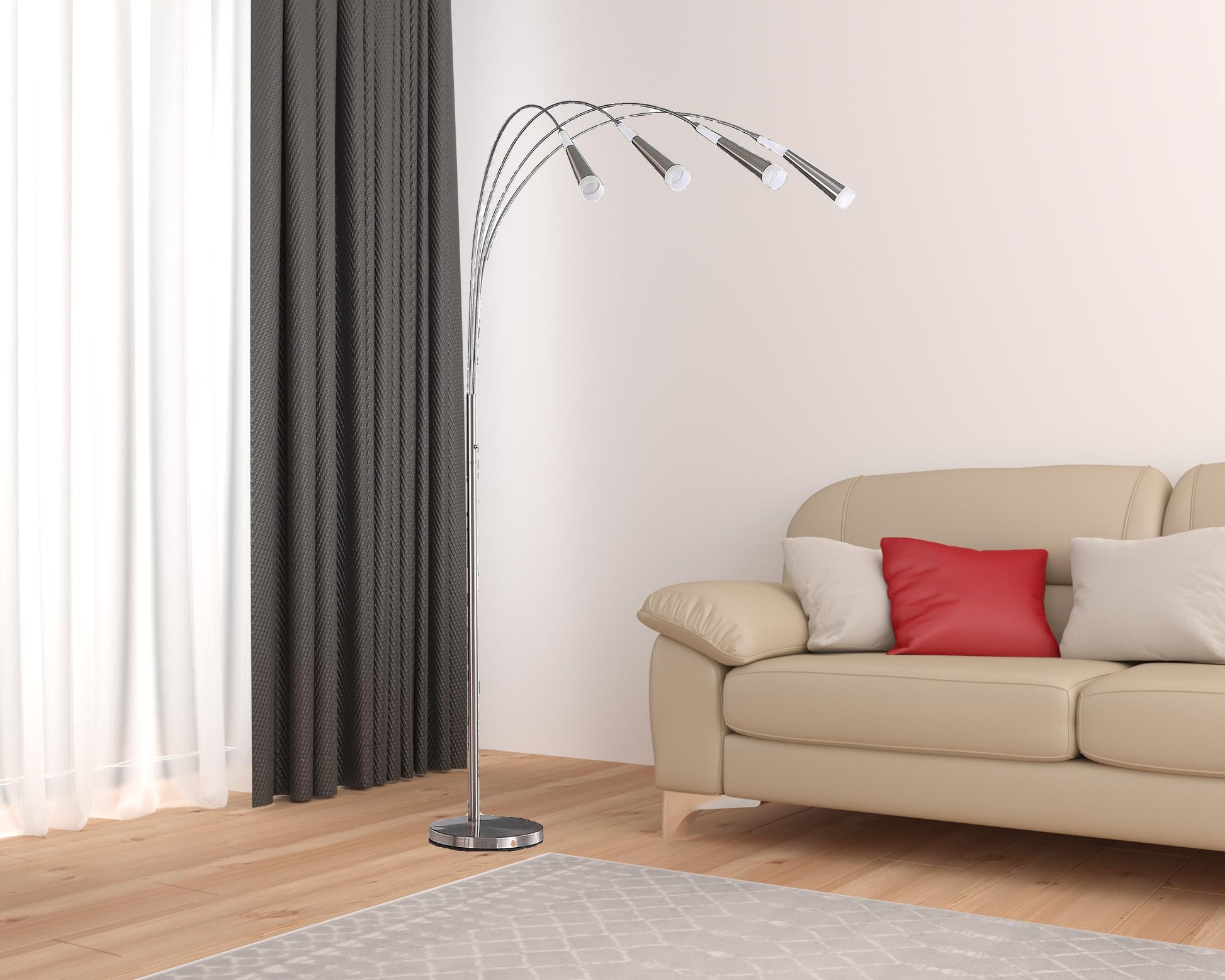 72" Nickel Four Lights LED Arc Floor Lamp By Homeroots | Floor Lamps | Modishstore - 7