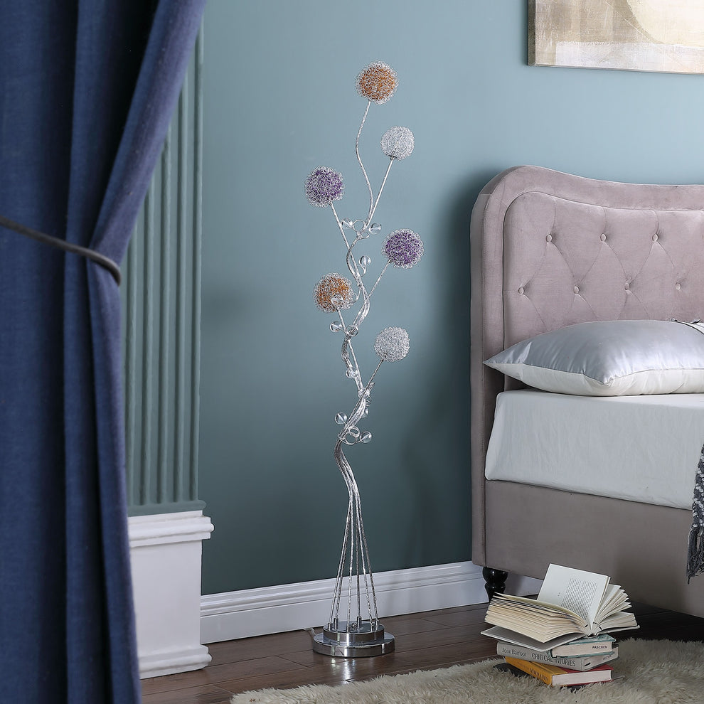 59" Steel Six Light LED Novelty Floor Lamp With Colorful Funky Floral Shades By Homeroots | Floor Lamps | Modishstore - 2