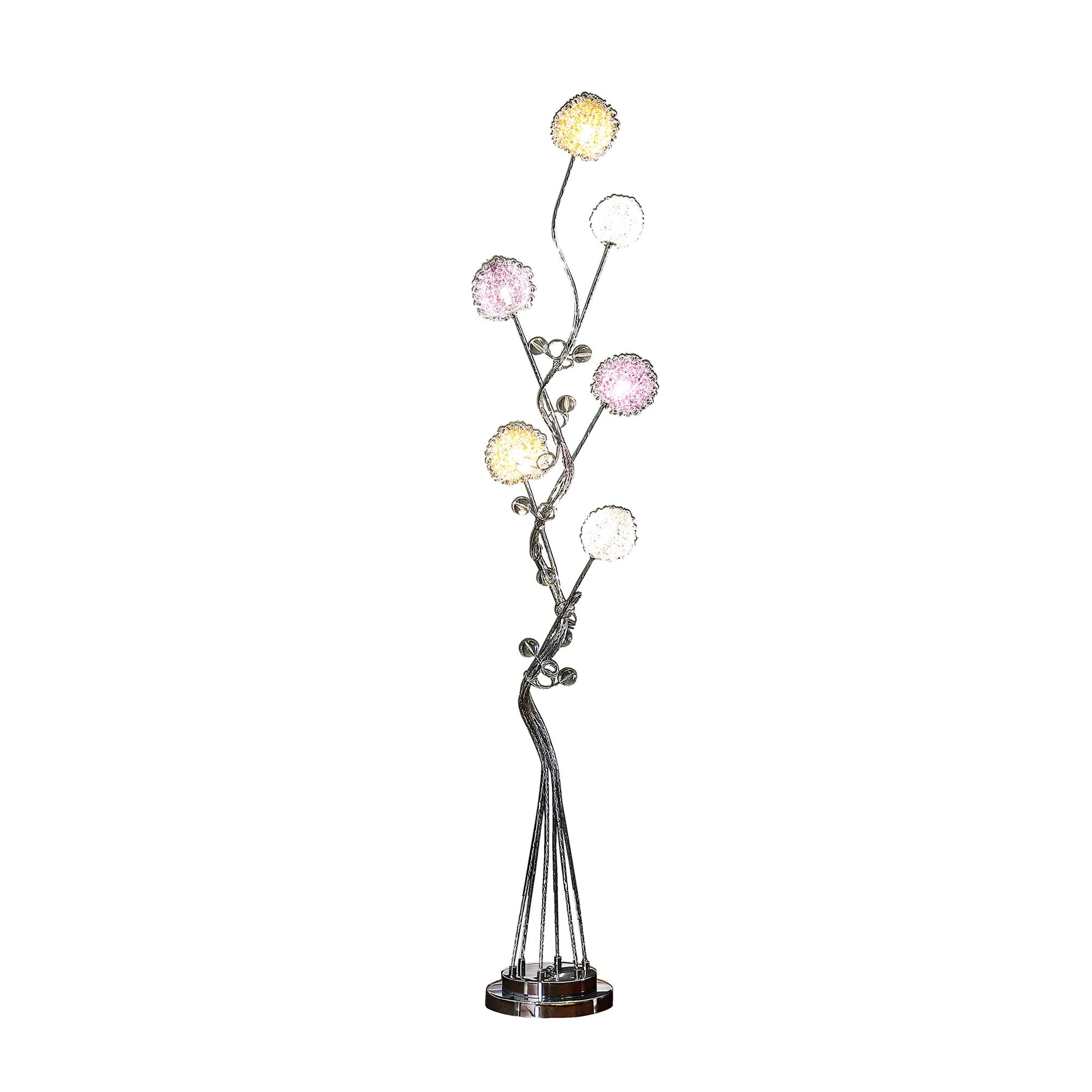 59" Steel Six Light LED Novelty Floor Lamp With Colorful Funky Floral Shades By Homeroots | Floor Lamps | Modishstore - 3