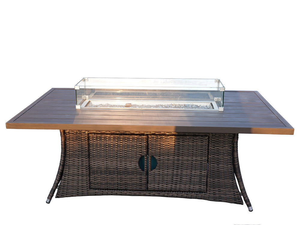 Brown Wicker Outdoor Patio Gas Fire Pit Table By Homeroots | FIRE PITS | Modishstore - 2