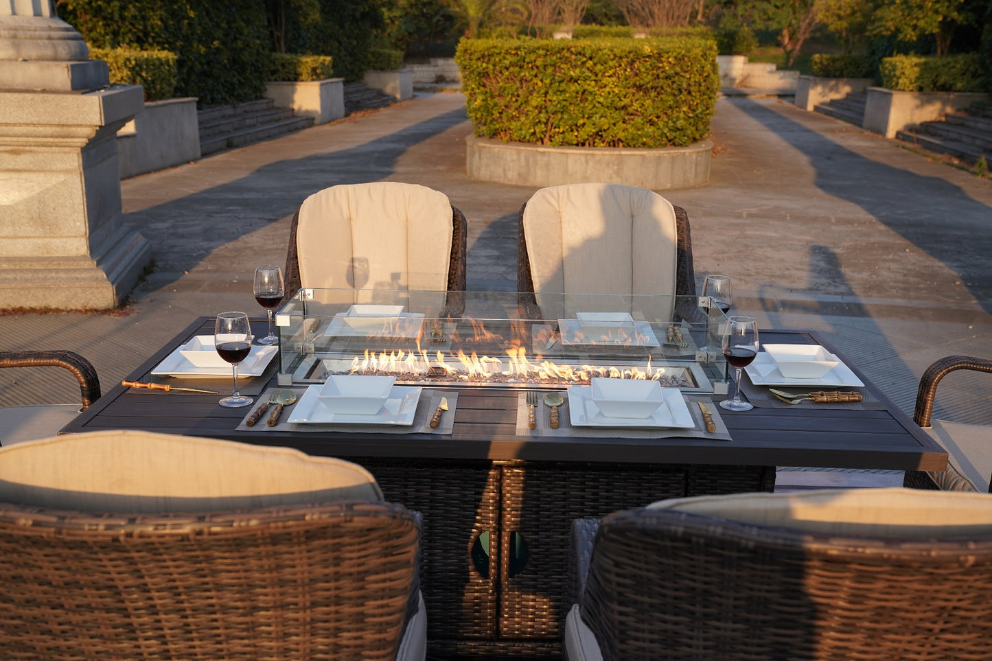 Brown Wicker Outdoor Patio Gas Fire Pit Table By Homeroots | FIRE PITS | Modishstore - 3