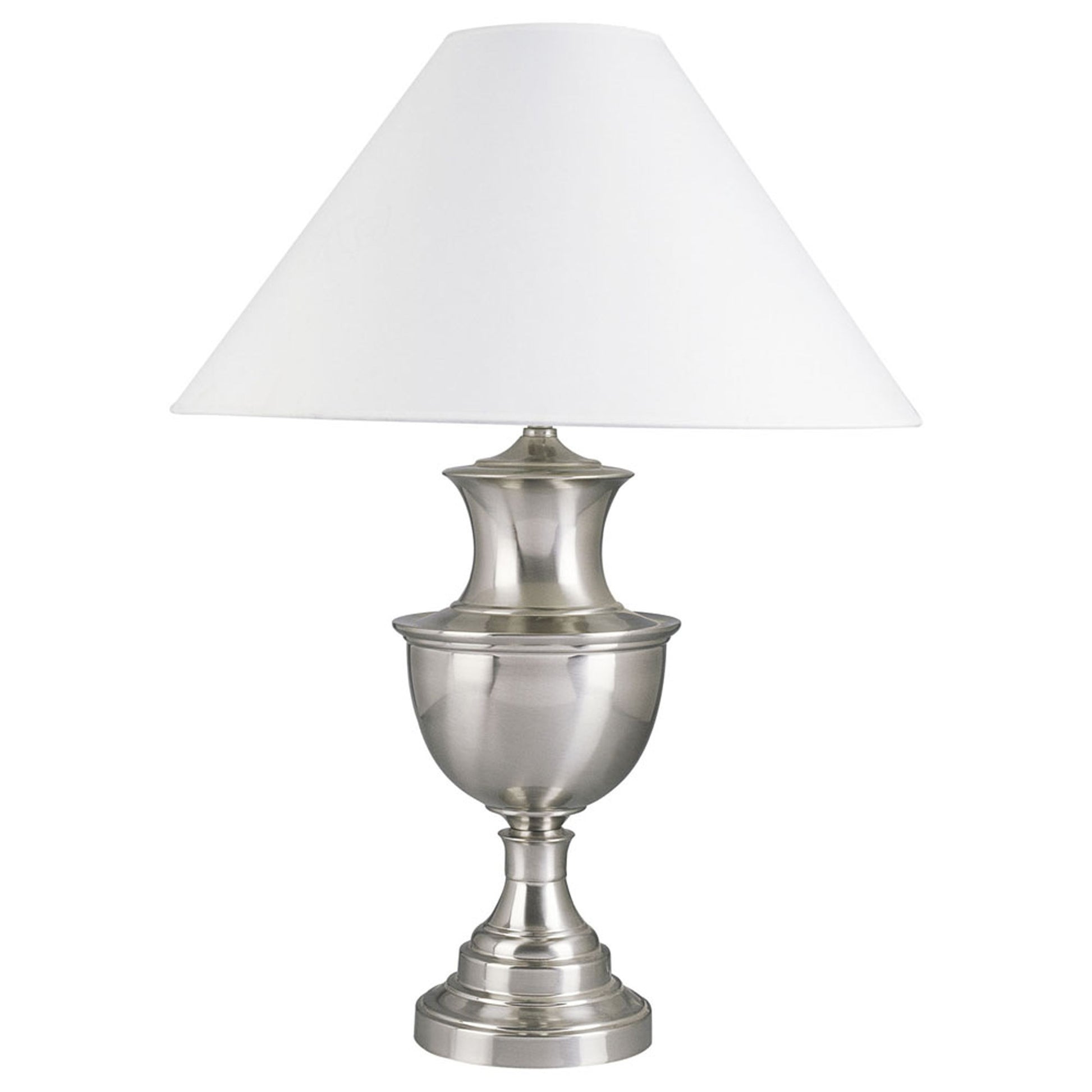 28" Nickel Metal Urn Table Lamp With White Classic Empire Shade By Homeroots - 468441 | Table Lamps | Modishstore