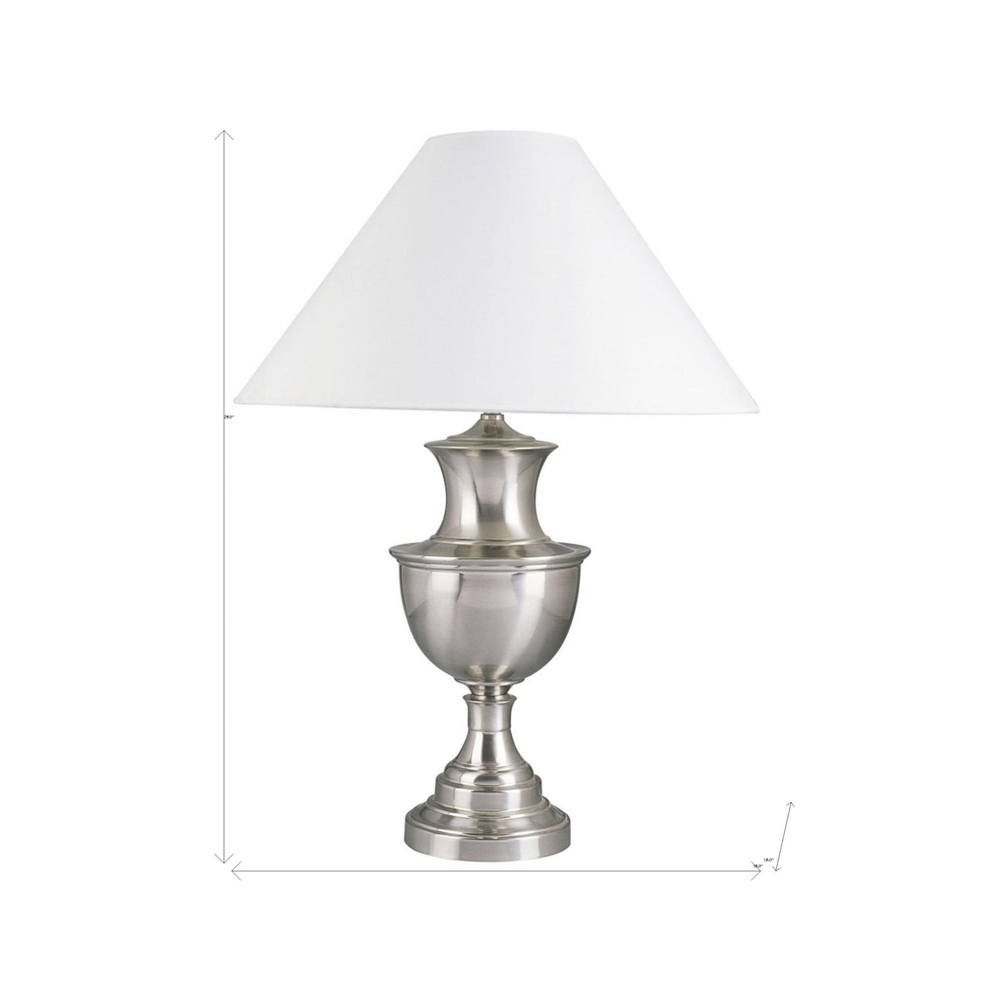 28" Nickel Metal Urn Table Lamp With White Classic Empire Shade By Homeroots - 468441 | Table Lamps | Modishstore - 5