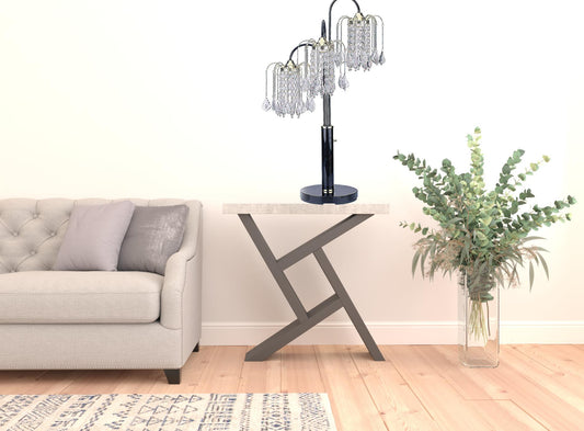 34" Black Metal Three Light Chandelier Table Lamp By Homeroots | Table Lamps | Modishstore