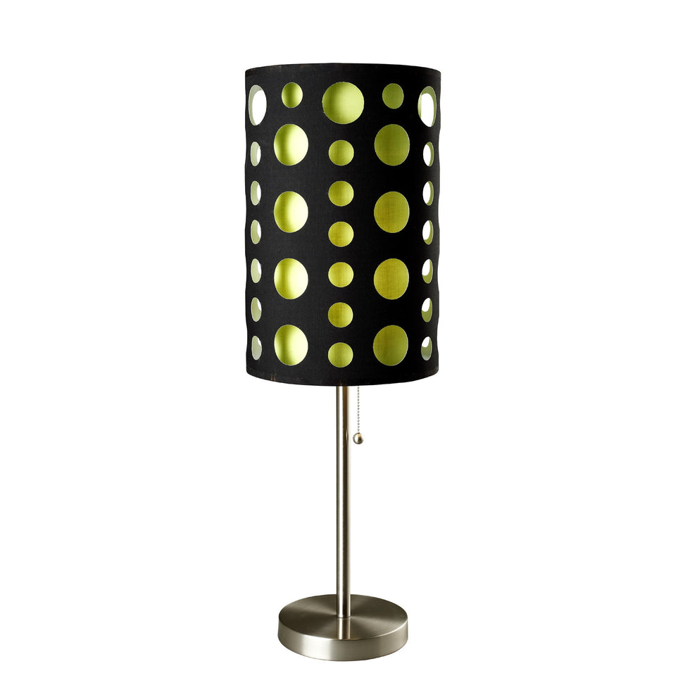 33" Silver Metal Mod Table Lamp With Black And Green Drum Shade By Homeroots | Table Lamps | Modishstore - 2