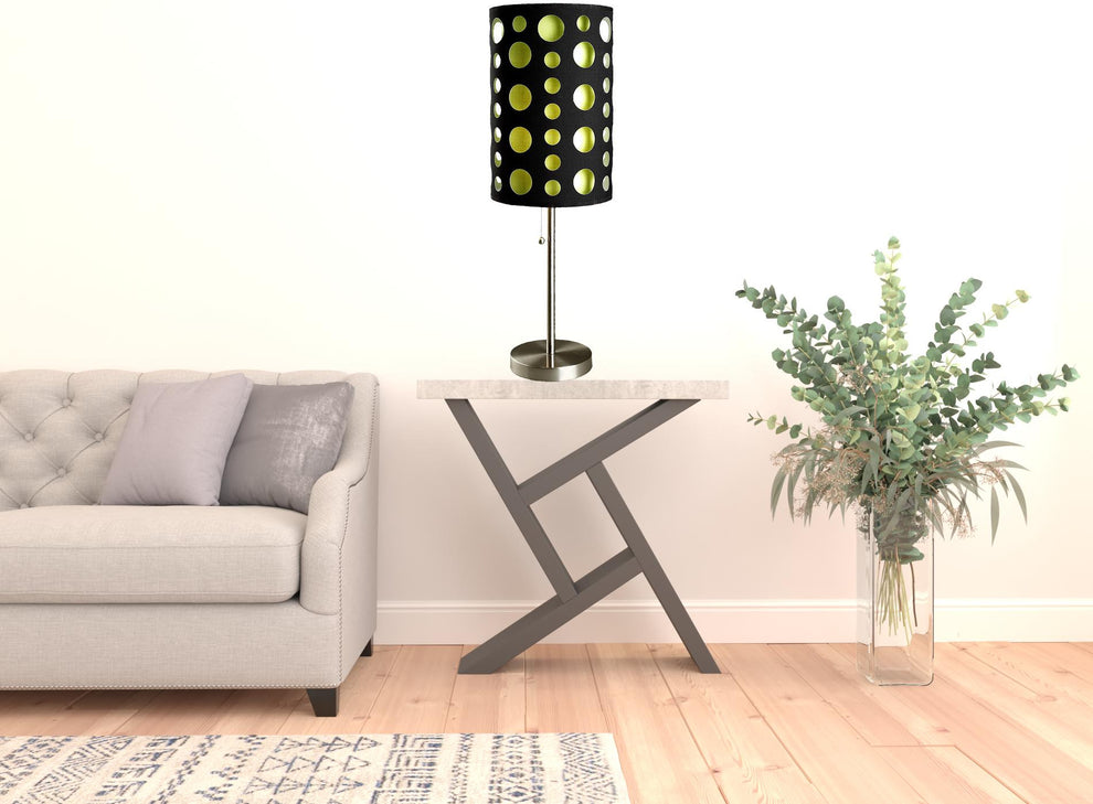33" Silver Metal Mod Table Lamp With Black And Green Drum Shade By Homeroots | Table Lamps | Modishstore