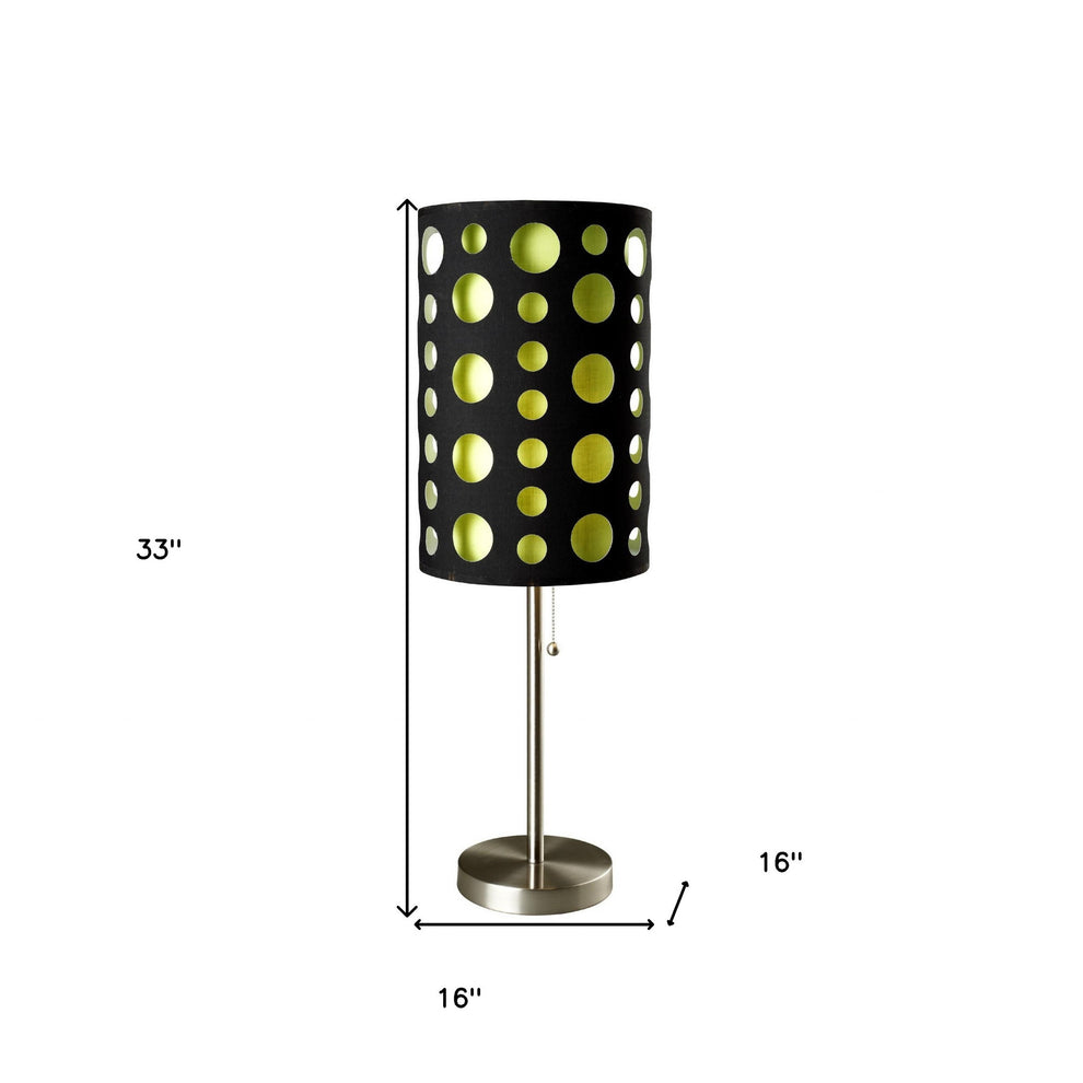 33" Silver Metal Mod Table Lamp With Black And Green Drum Shade By Homeroots | Table Lamps | Modishstore - 6