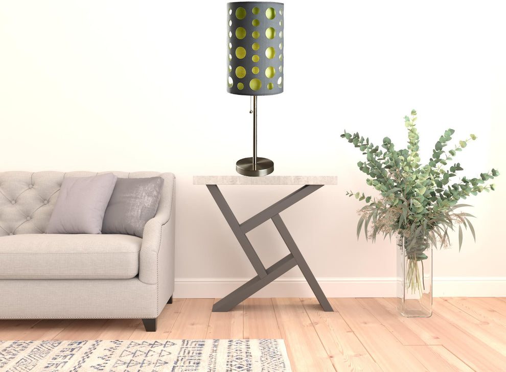 33" Silver Metal Mod Table Lamp With Black And Green Drum Shade By Homeroots | Table Lamps | Modishstore - 23