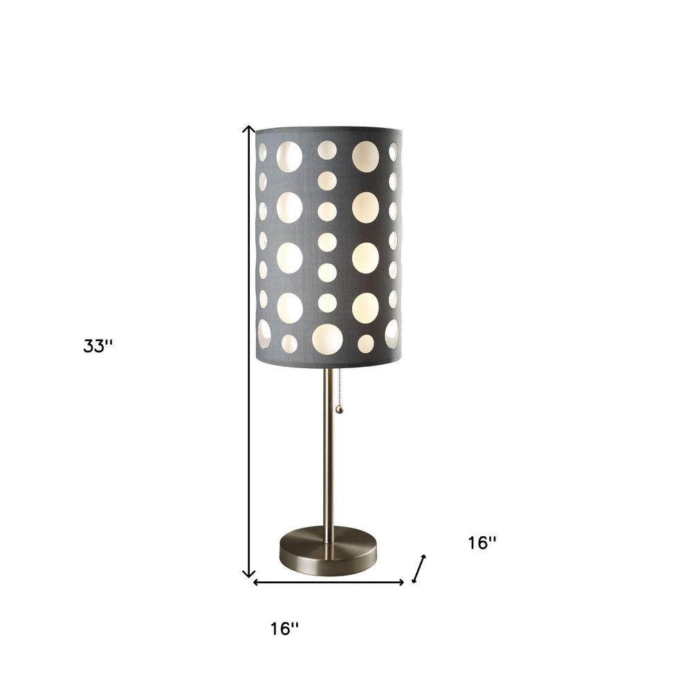 33" Silver Metal Mod Table Lamp With Black And Green Drum Shade By Homeroots | Table Lamps | Modishstore - 36
