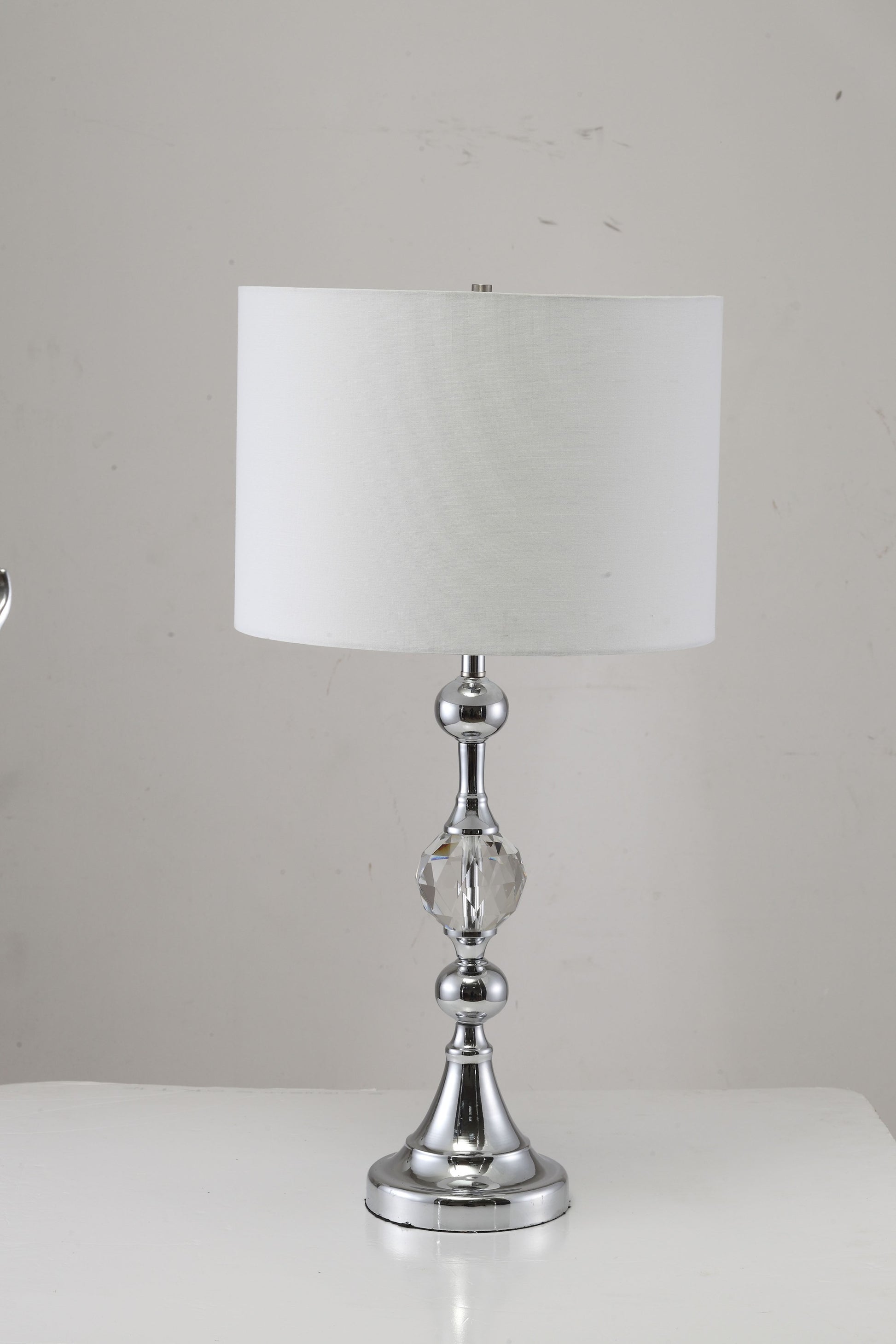 30" Silver Metal Bedside Table Lamp With White Classic Drum Shade By Homeroots | Table Lamps | Modishstore - 3