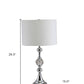 30" Silver Metal Bedside Table Lamp With White Classic Drum Shade By Homeroots | Table Lamps | Modishstore - 7