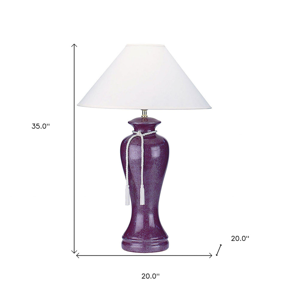 35" Red Burgundy Glaze Ceramic Urn Table Lamp With White Classic Empire Shade By Homeroots | Table Lamps | Modishstore - 6