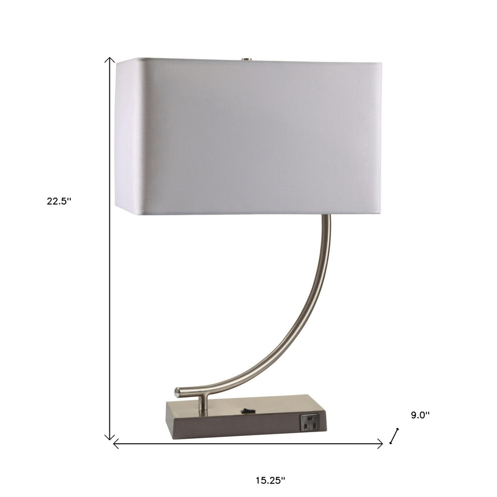 23" Silver Curved Table Lamp With White Rectangle Shade By Homeroots | Table Lamps | Modishstore - 6