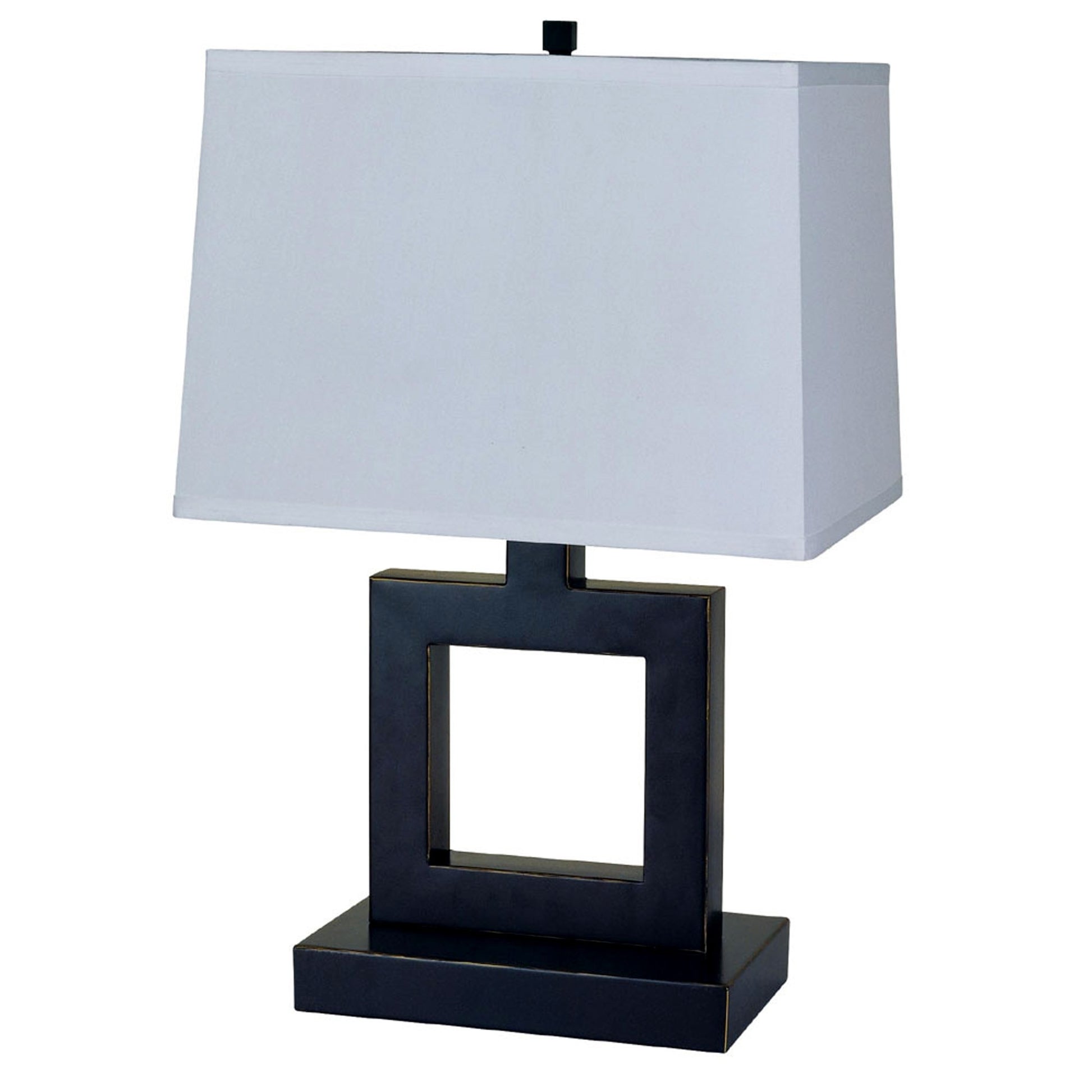 22" Bronze Open Square Table Lamp With White Rectangle Shade By Homeroots | Table Lamps | Modishstore