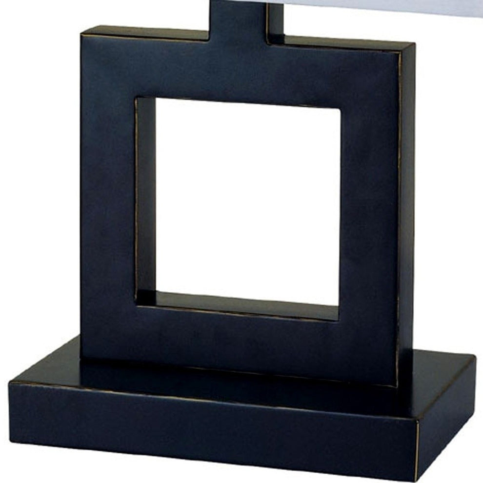 22" Bronze Open Square Table Lamp With White Rectangle Shade By Homeroots | Table Lamps | Modishstore - 4
