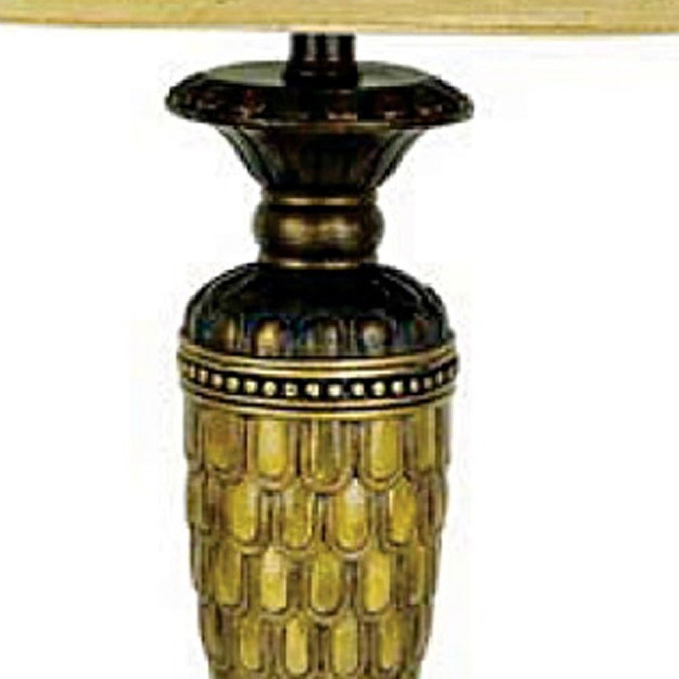 28" Golden Brown Polyresin Table Lamp With Gold Bell Shade By Homeroots | Table Lamps | Modishstore - 5