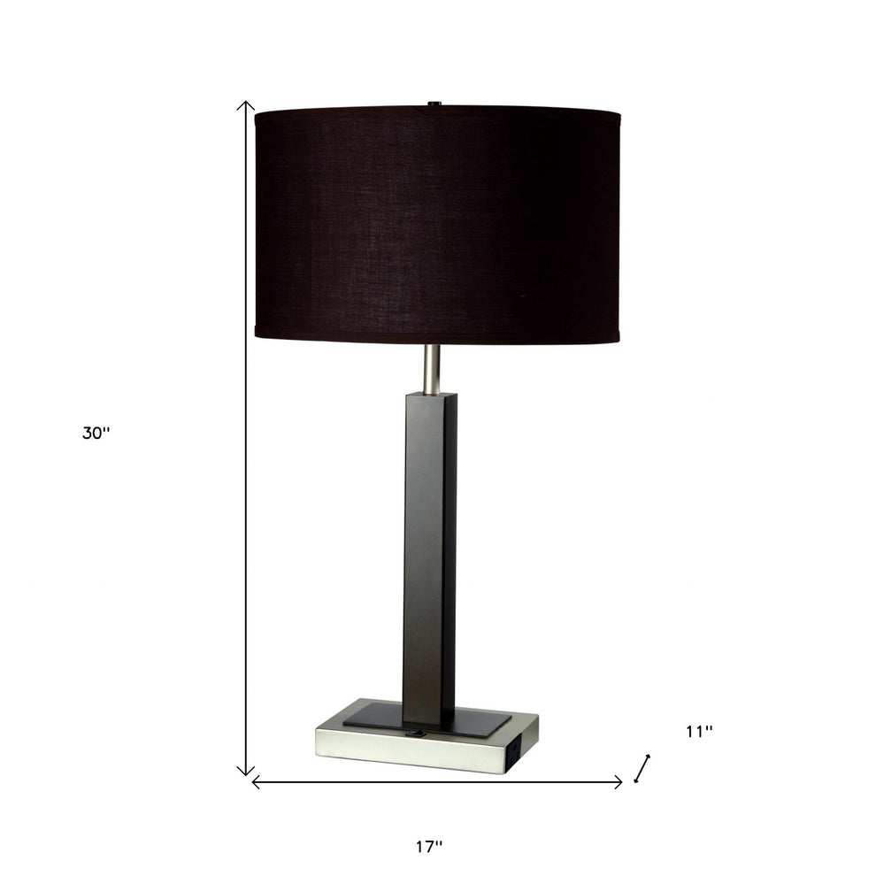 30" Black Polyresin Table Lamp With Brown Classic Drum Shade By Homeroots | Table Lamps | Modishstore - 6