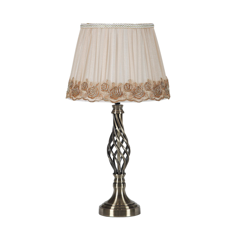 23" Antiqued Brass Metal Table Lamp With White And Brown Classic Empire Shade By Homeroots | Table Lamps | Modishstore - 2