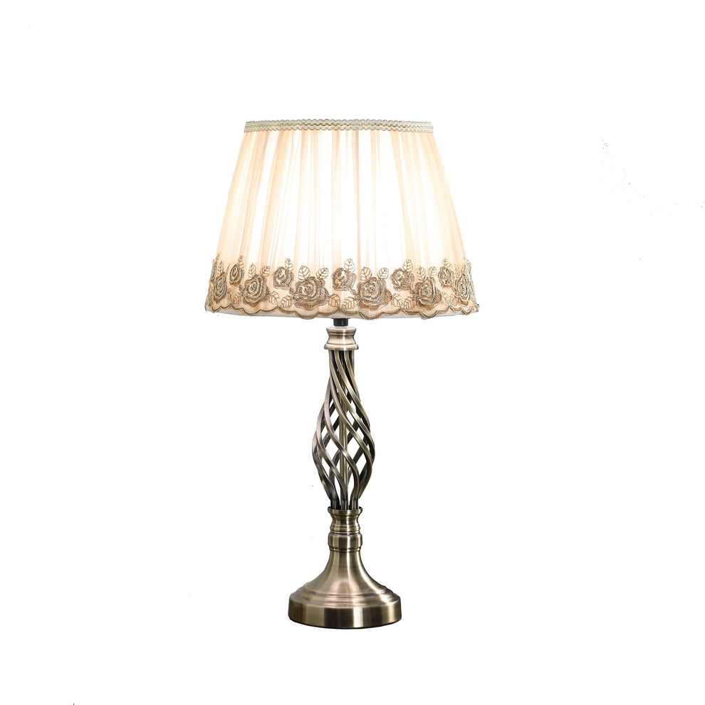 23" Antiqued Brass Metal Table Lamp With White And Brown Classic Empire Shade By Homeroots | Table Lamps | Modishstore - 3