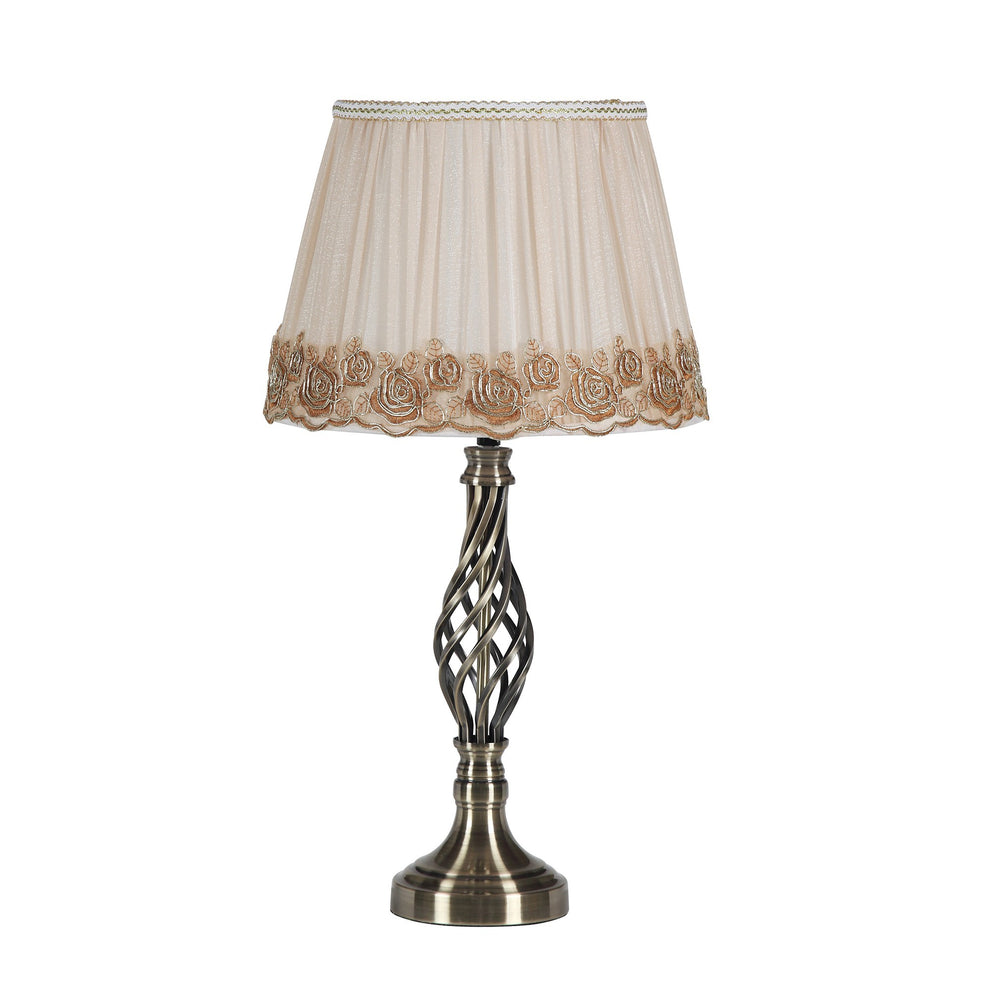 23" Antiqued Brass Metal Table Lamp With White And Brown Classic Empire Shade By Homeroots | Table Lamps | Modishstore - 4