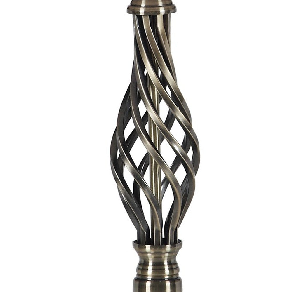 23" Antiqued Brass Metal Table Lamp With White And Brown Classic Empire Shade By Homeroots | Table Lamps | Modishstore - 6