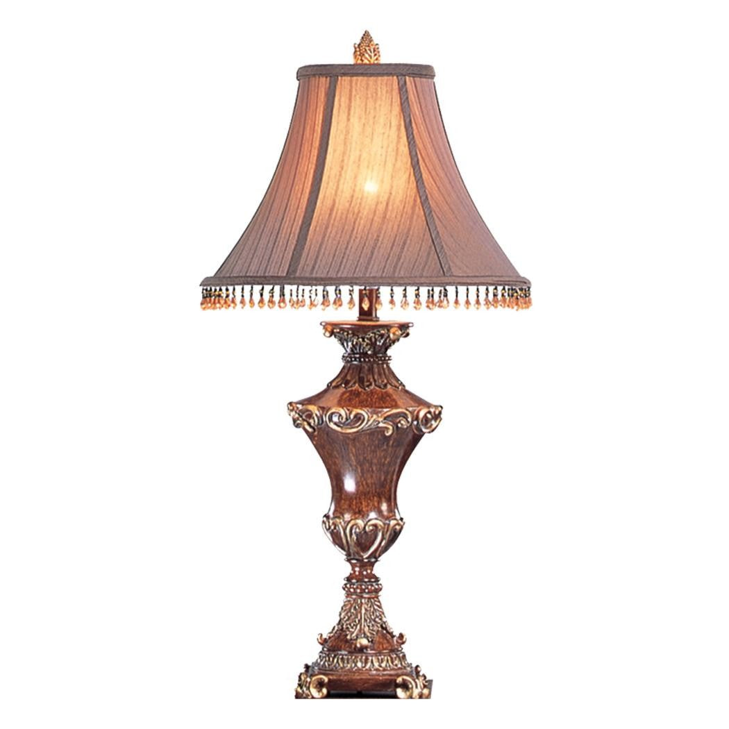 32" Bronze Urn Table Lamp With Brown Bell Shade and Hanging Beads By Homeroots | Table Lamps | Modishstore