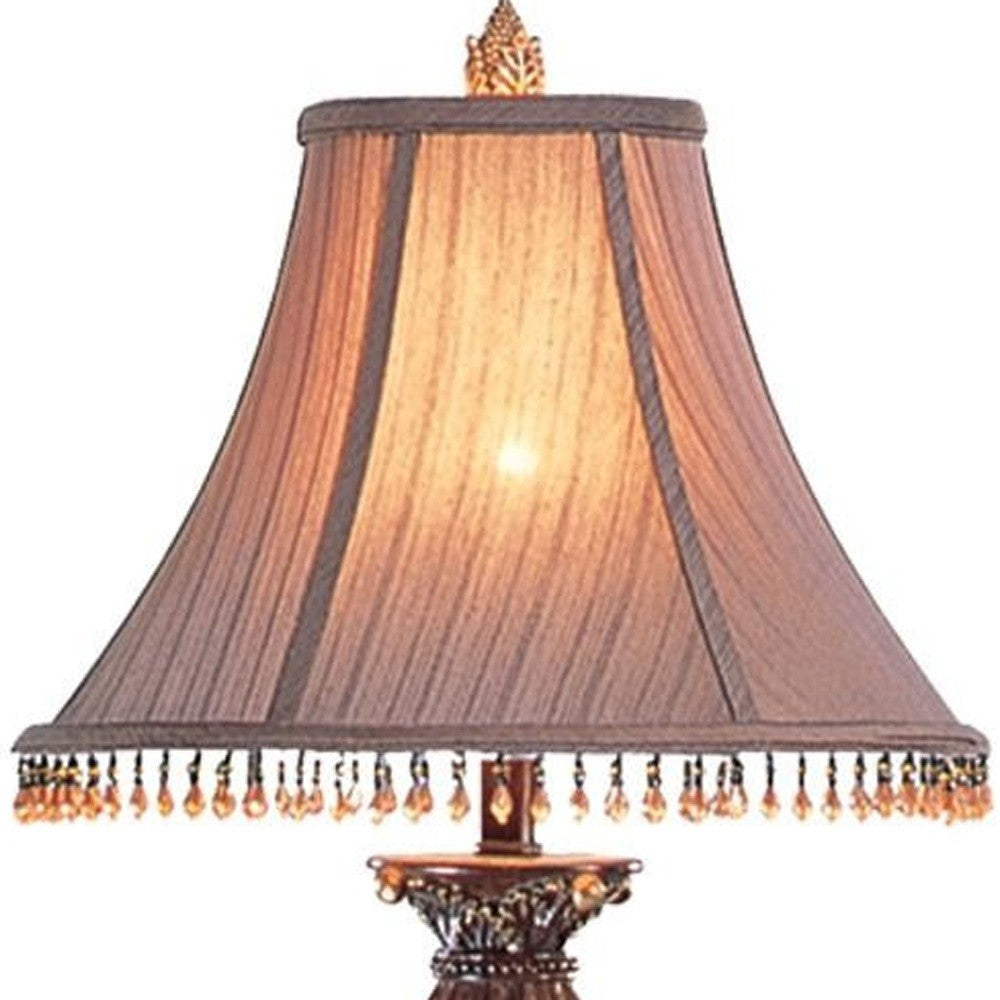32" Bronze Urn Table Lamp With Brown Bell Shade and Hanging Beads By Homeroots | Table Lamps | Modishstore - 3