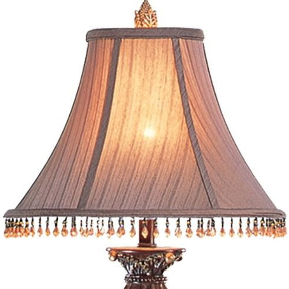 32" Bronze Urn Table Lamp With Brown Bell Shade and Hanging Beads By Homeroots | Table Lamps | Modishstore - 4