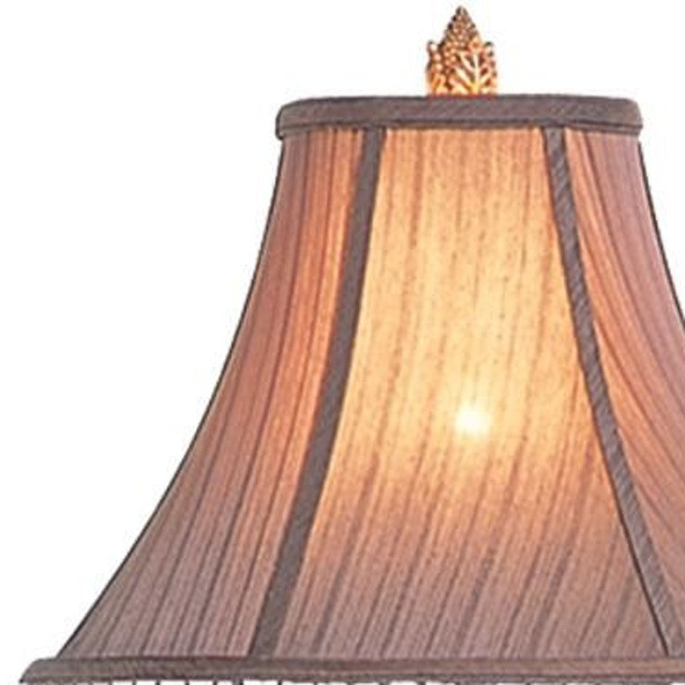 32" Bronze Urn Table Lamp With Brown Bell Shade and Hanging Beads By Homeroots | Table Lamps | Modishstore - 4