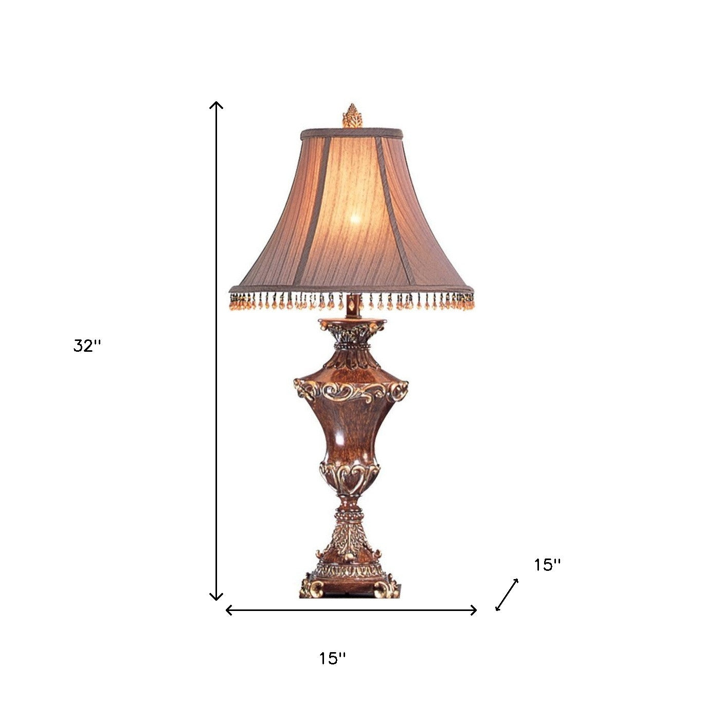 32" Bronze Urn Table Lamp With Brown Bell Shade and Hanging Beads By Homeroots | Table Lamps | Modishstore - 6