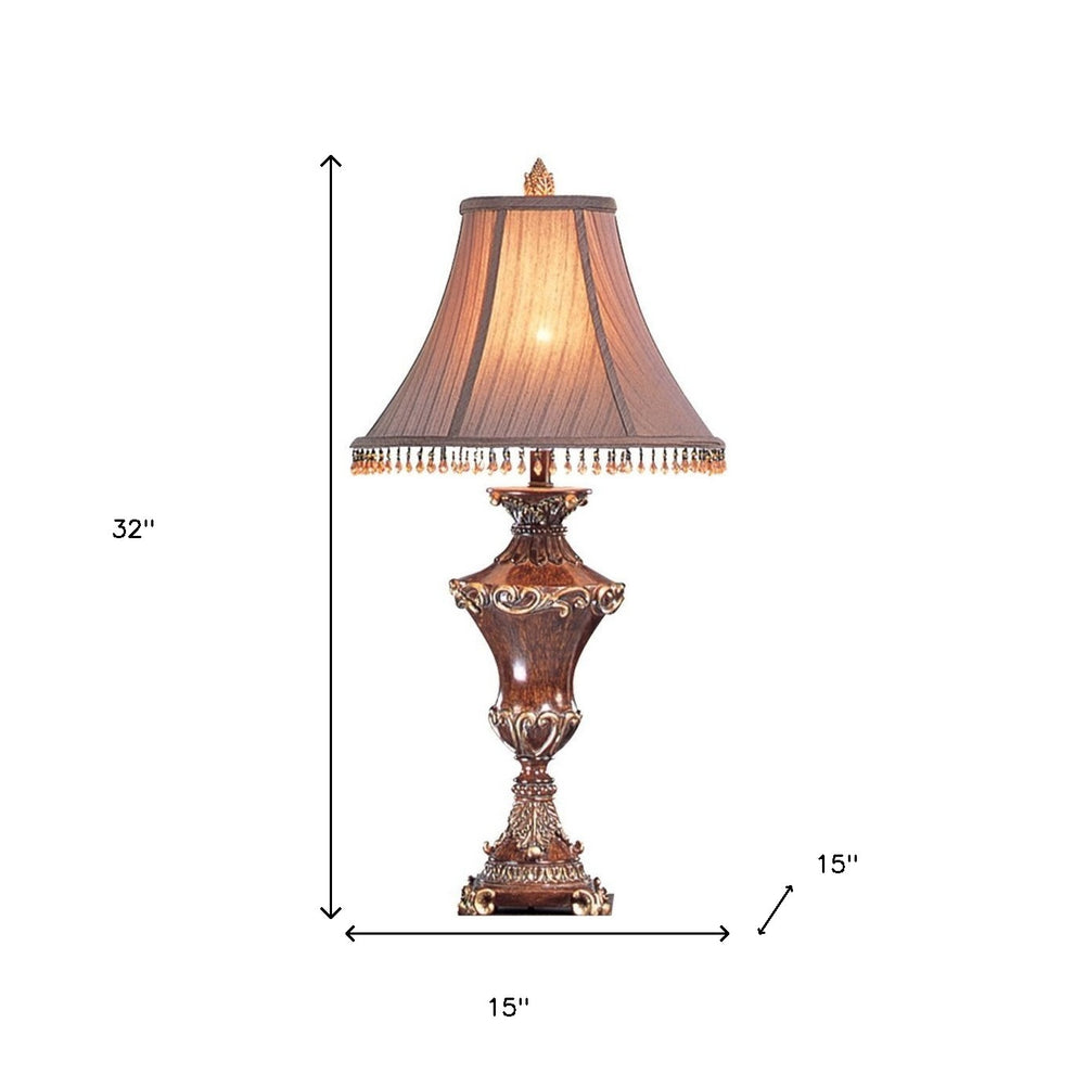 32" Bronze Urn Table Lamp With Brown Bell Shade and Hanging Beads By Homeroots | Table Lamps | Modishstore - 6