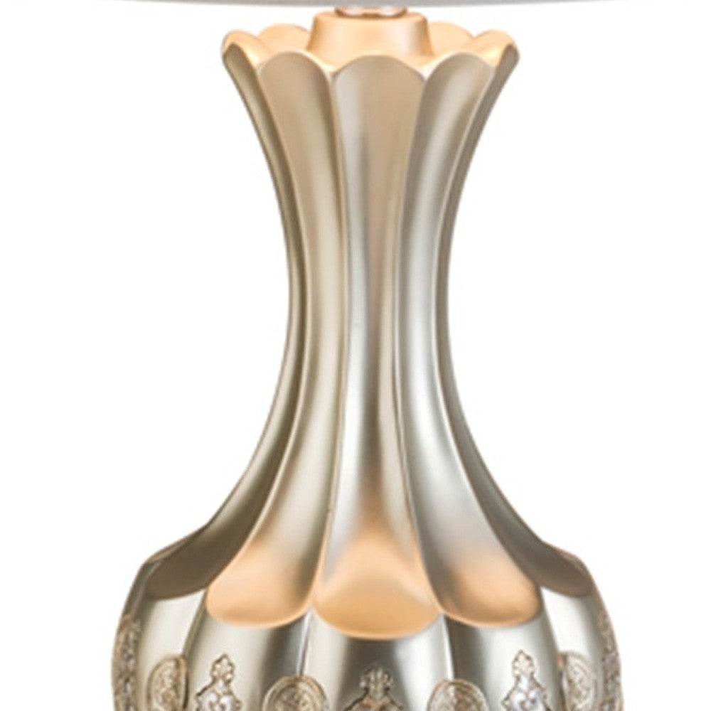 Elegant Silver Table Lamp With White Linen Lamp Shade By Homeroots | Table Lamps | Modishstore - 3