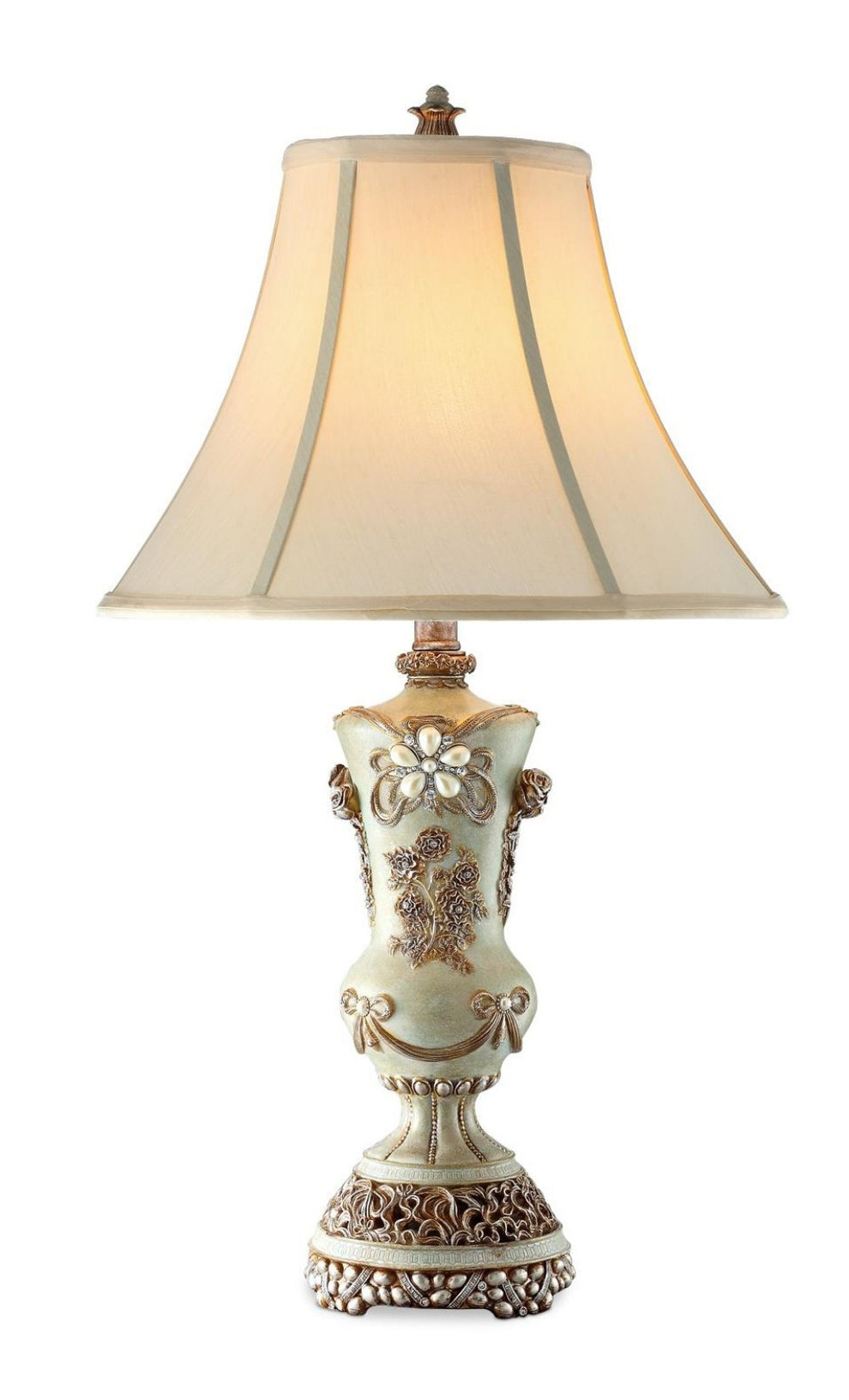 Vintage Silver Table Lamp with Rose Accents By Homeroots | Table Lamps | Modishstore - 2