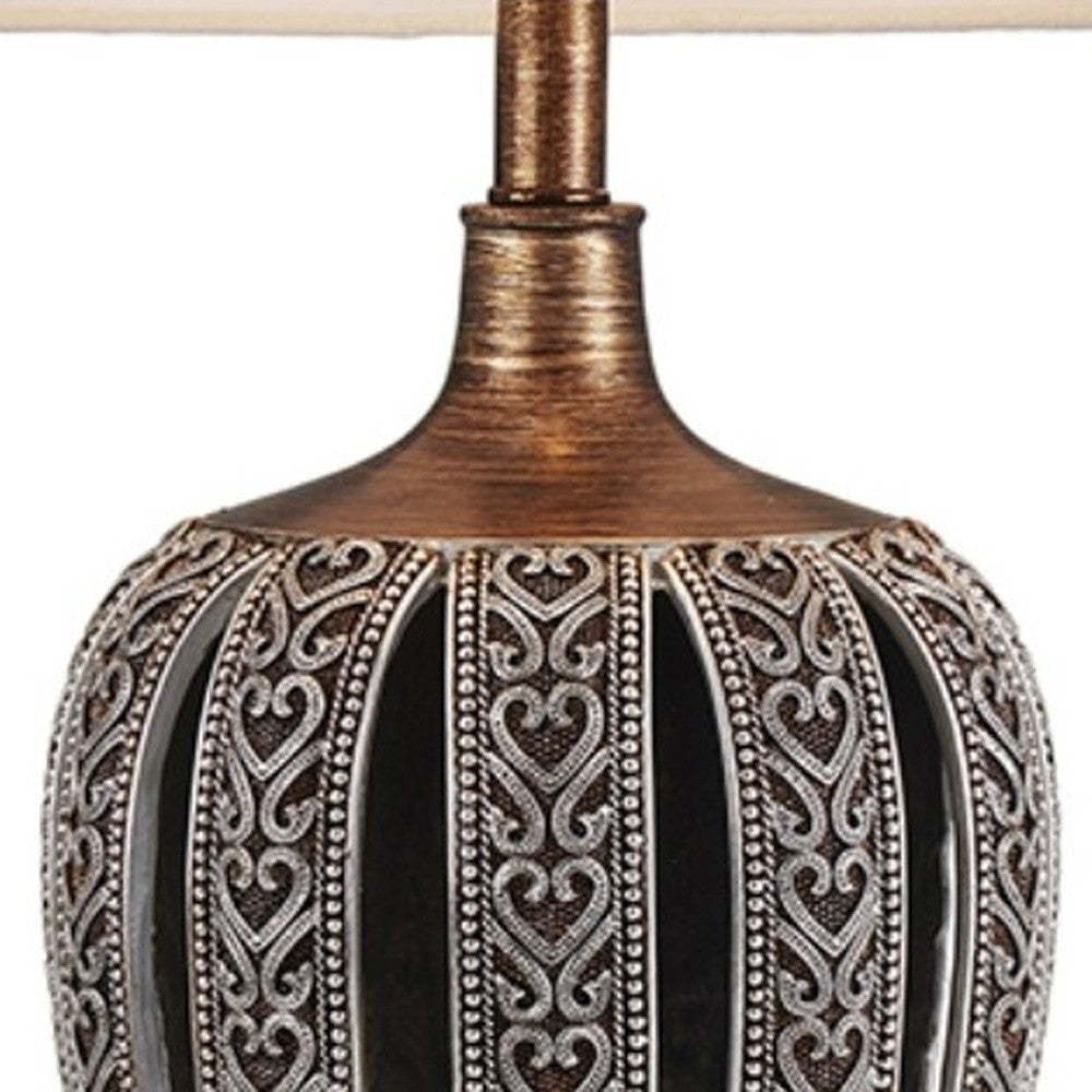 Primo Tall Brown Table Lamp with White Lamp Shade By Homeroots | Table Lamps | Modishstore - 3