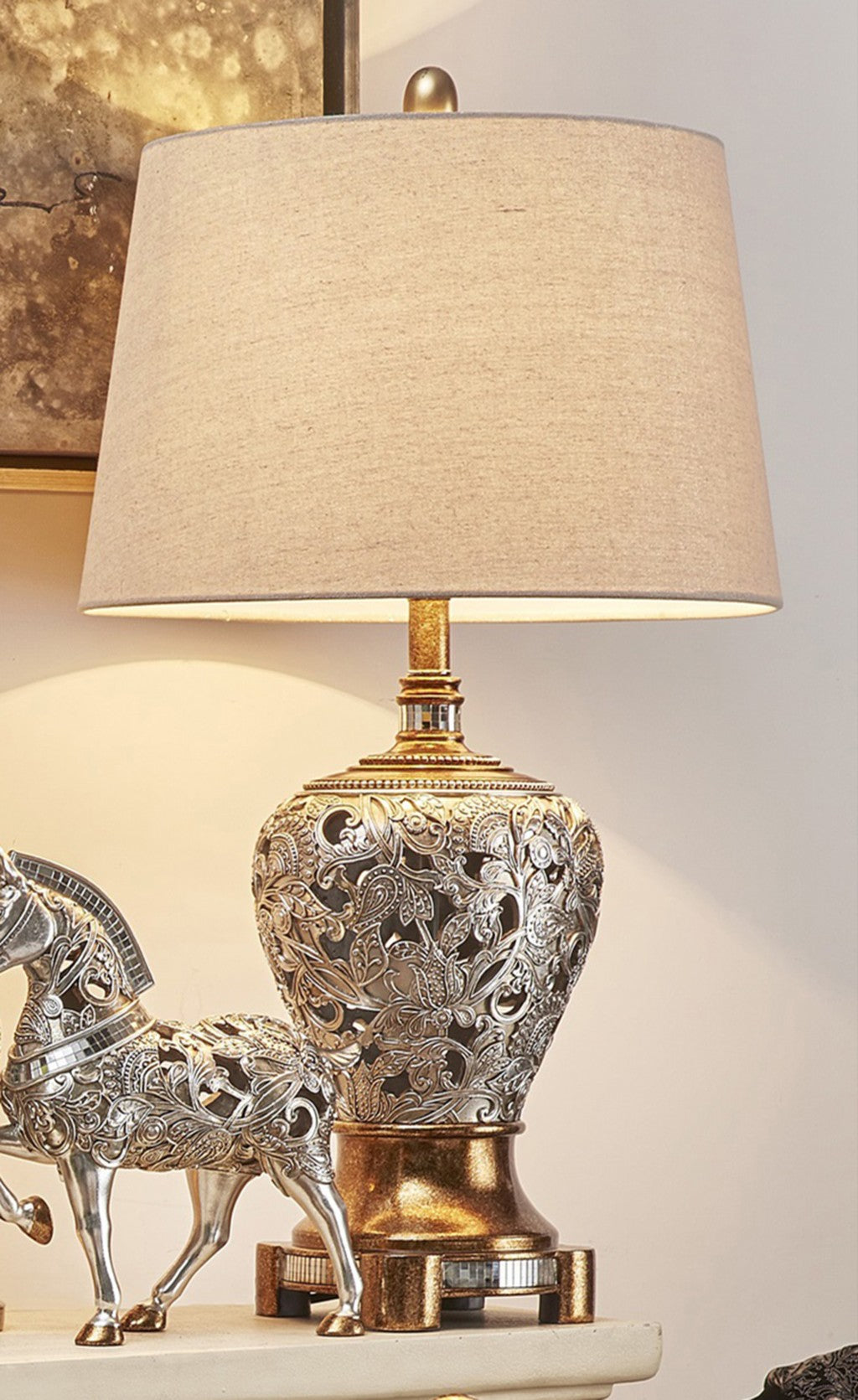 Primo Tall Silver and Gold Table Lamp By Homeroots | Table Lamps | Modishstore