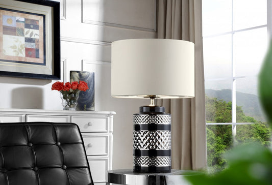 Glam Black and Chrome Chevron Ceramic and Metal Table Lamp By Homeroots | Table Lamps | Modishstore - 2