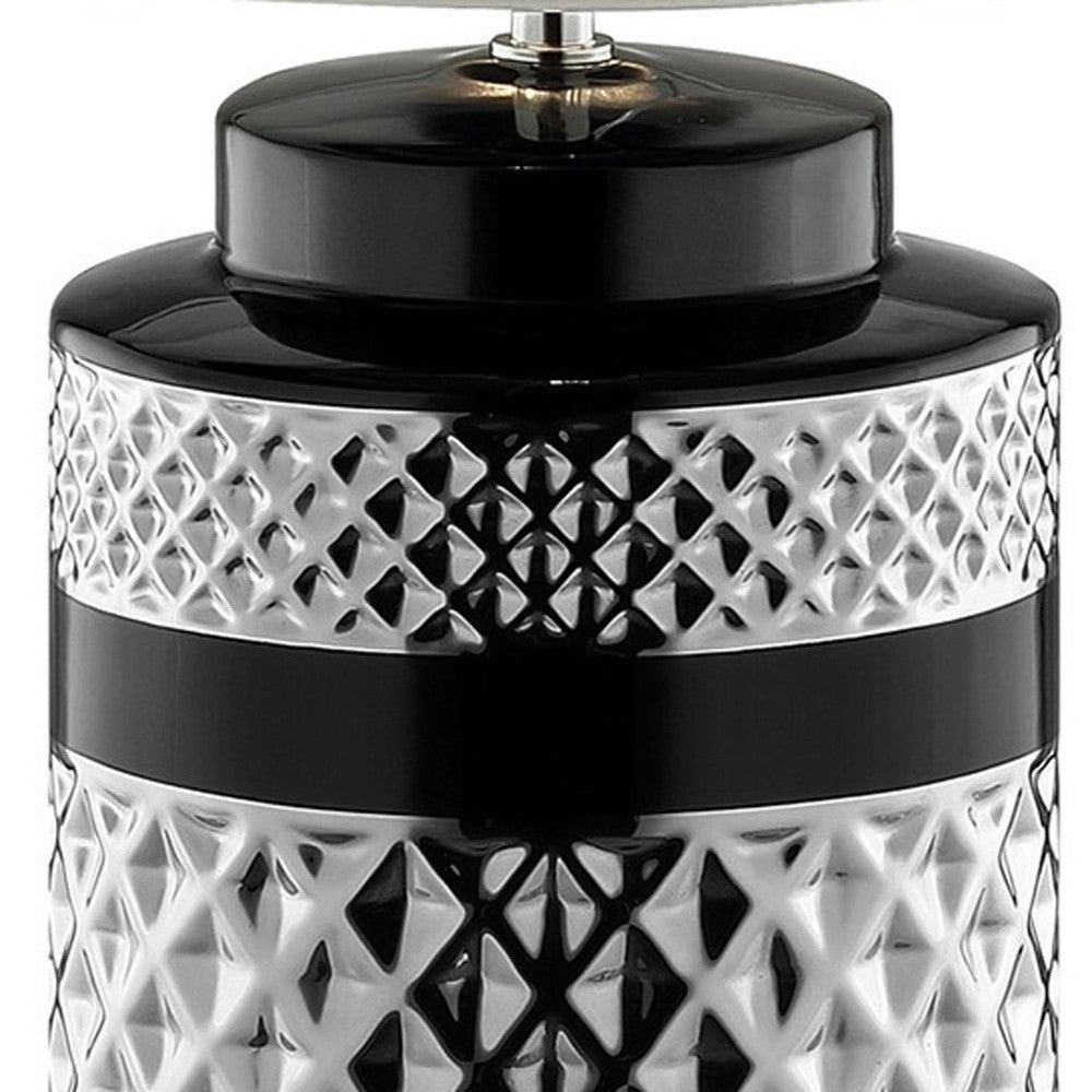 Glam Black and Chrome Chevron Ceramic and Metal Table Lamp By Homeroots | Table Lamps | Modishstore - 4