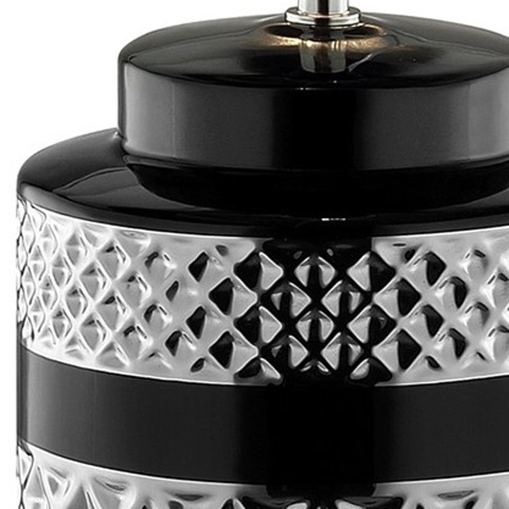 Glam Black and Chrome Chevron Ceramic and Metal Table Lamp By Homeroots | Table Lamps | Modishstore - 5