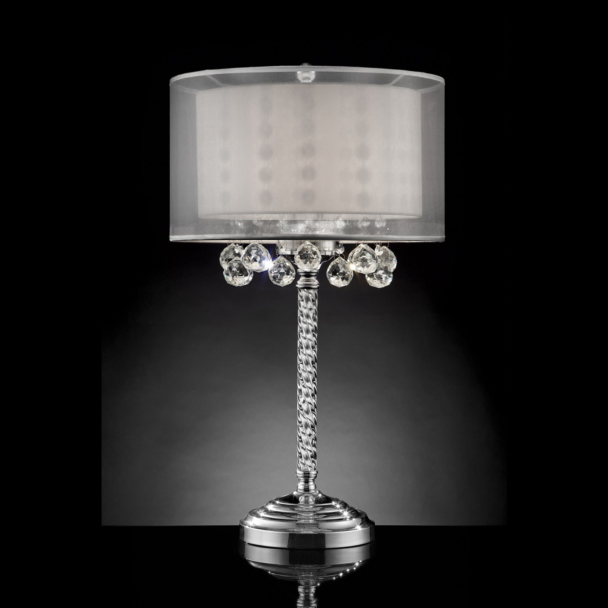 Chic Silver Tall Table Lamp with Crystal Accents and Silver Shade By Homeroots | Table Lamps | Modishstore - 2