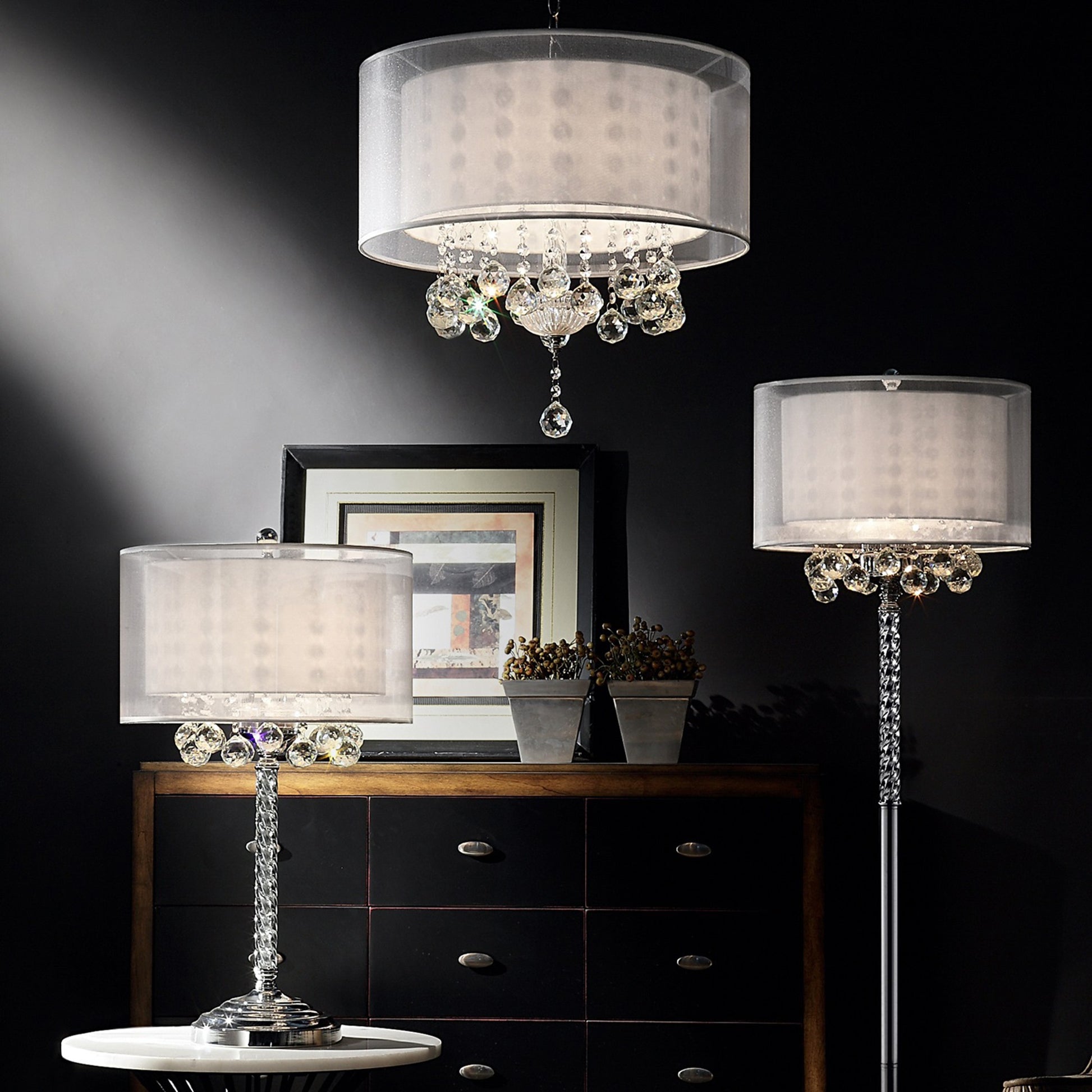 Chic Silver Tall Table Lamp with Crystal Accents and Silver Shade By Homeroots | Table Lamps | Modishstore