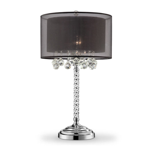 Contempo Silver Table Lamp with Black Shade and Crystal Accents By Homeroots | Table Lamps | Modishstore
