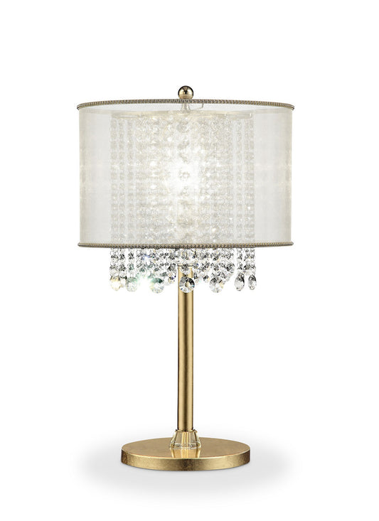 Primo Gold Finish Table Lamp with Crystal Accents and White Shade By Homeroots | Table Lamps | Modishstore
