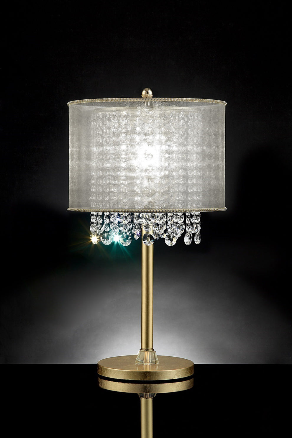 Primo Gold Finish Table Lamp with Crystal Accents and White Shade By Homeroots | Table Lamps | Modishstore - 3