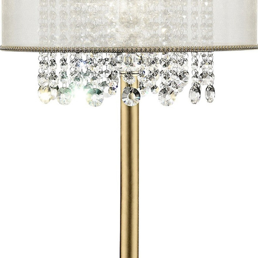 Primo Gold Finish Table Lamp with Crystal Accents and White Shade By Homeroots | Table Lamps | Modishstore - 5