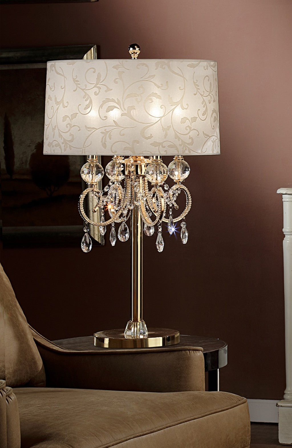 Stunning Brass Gold Finish Table Lamp with Crystal Accents By Homeroots | Table Lamps | Modishstore