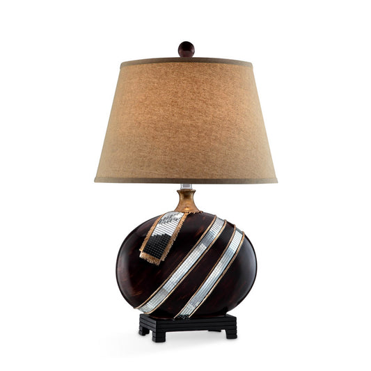 Dark Brown Polyresin Lamp with Beige Fabric Shade By Homeroots | Table Lamps | Modishstore