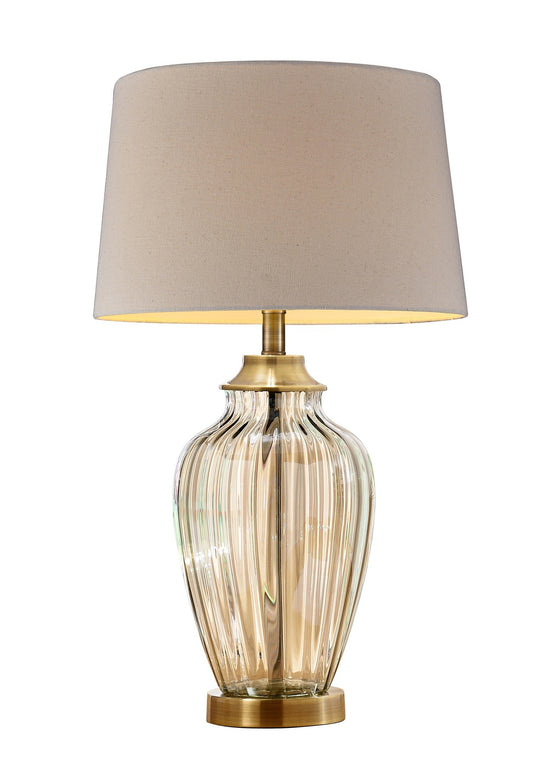Golden Hue Glass Table Lamp with Cream Fabric Shade By Homeroots | Table Lamps | Modishstore